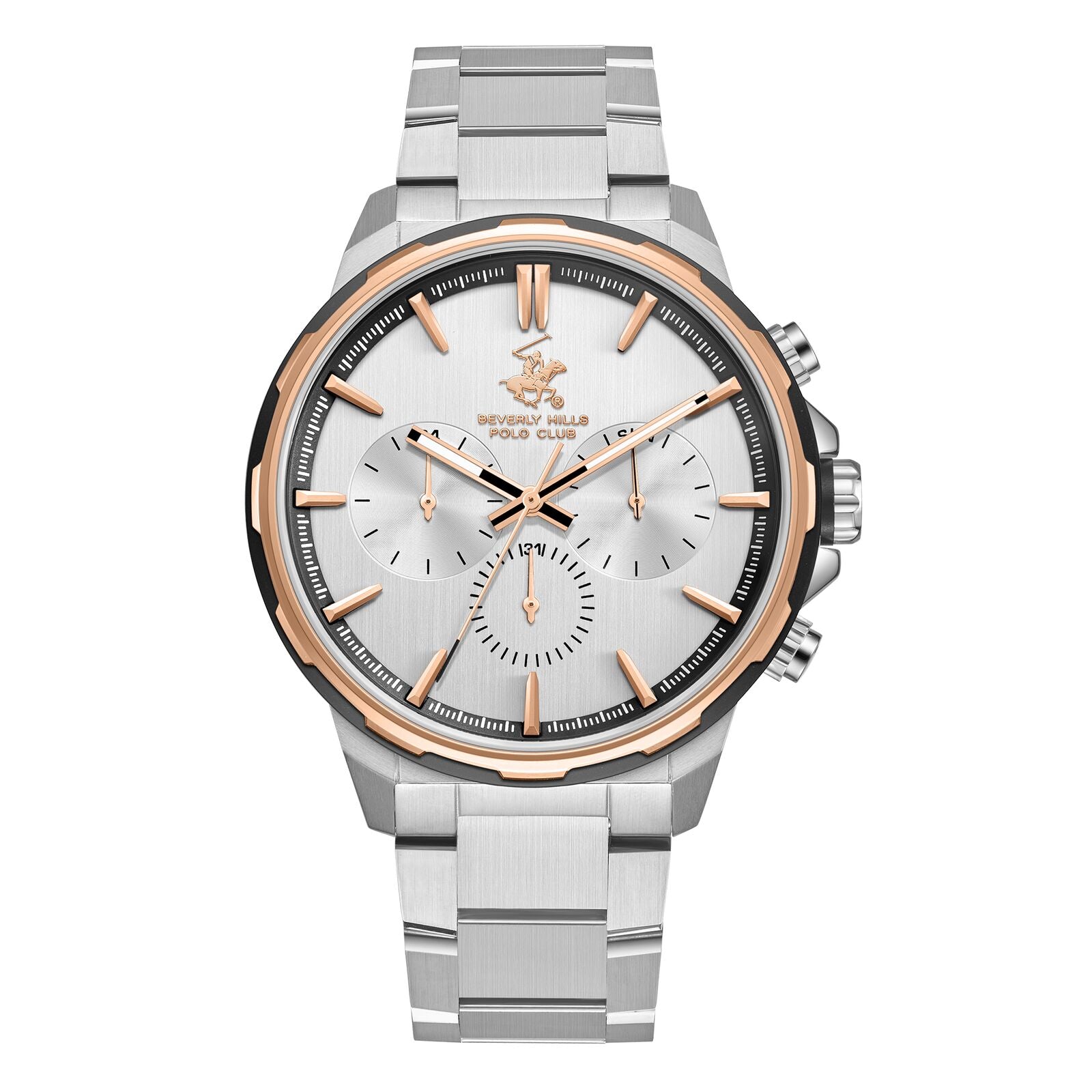 Beverly Hills Polo Club Men's Watch Analog Silver Dial with Silver Stainless Steel Band, BP3651X.330