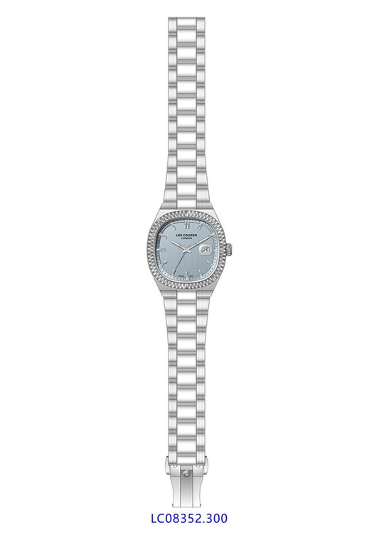Lee Cooper Men's Date Analog Watch with Blue Dial and Stainless Steel Band, LC08352.300