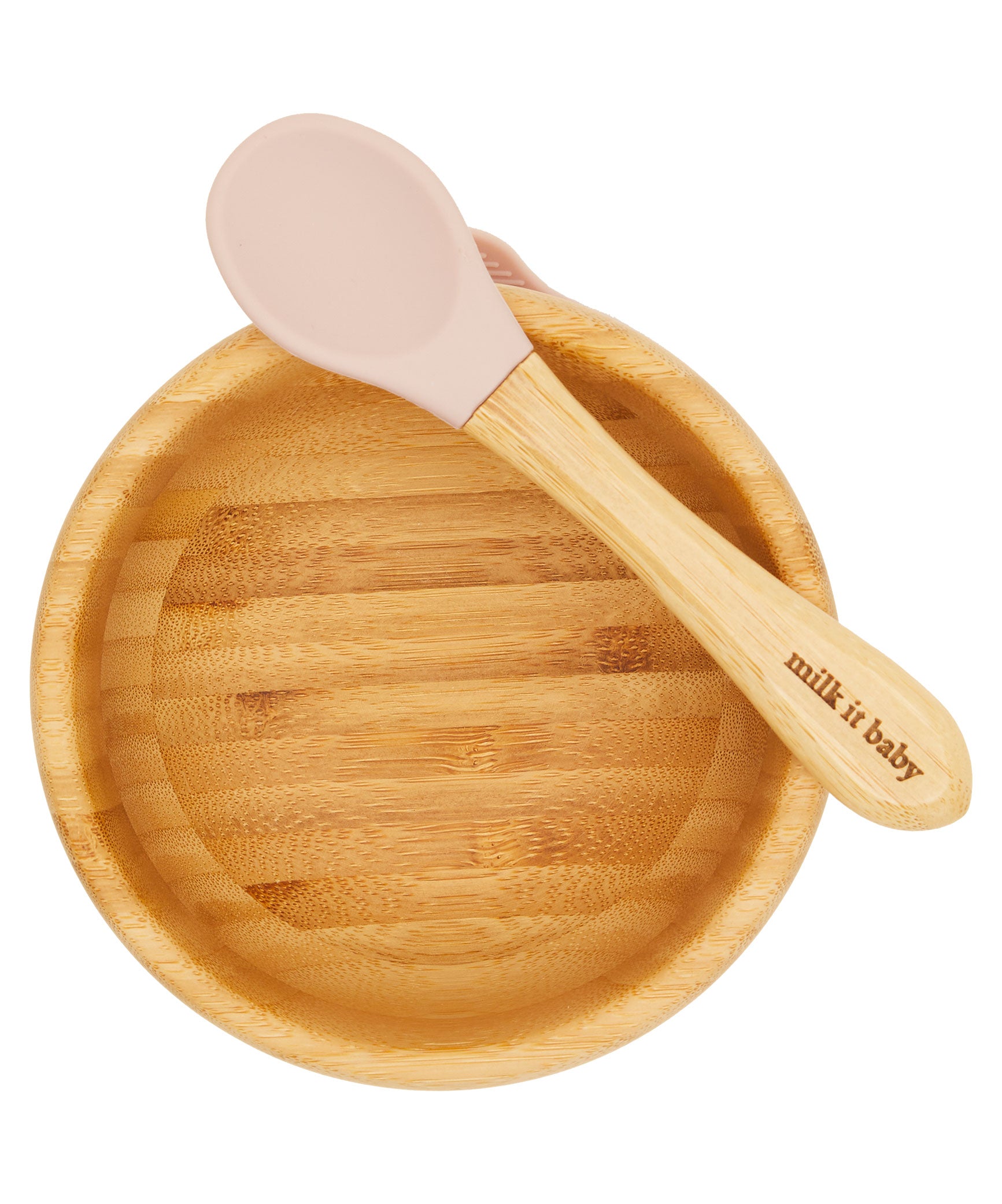 Milk It Baby, Bamboo Suction Baby Bowl & Spoon Set, Dusty Pink, MI-BAMBDP004