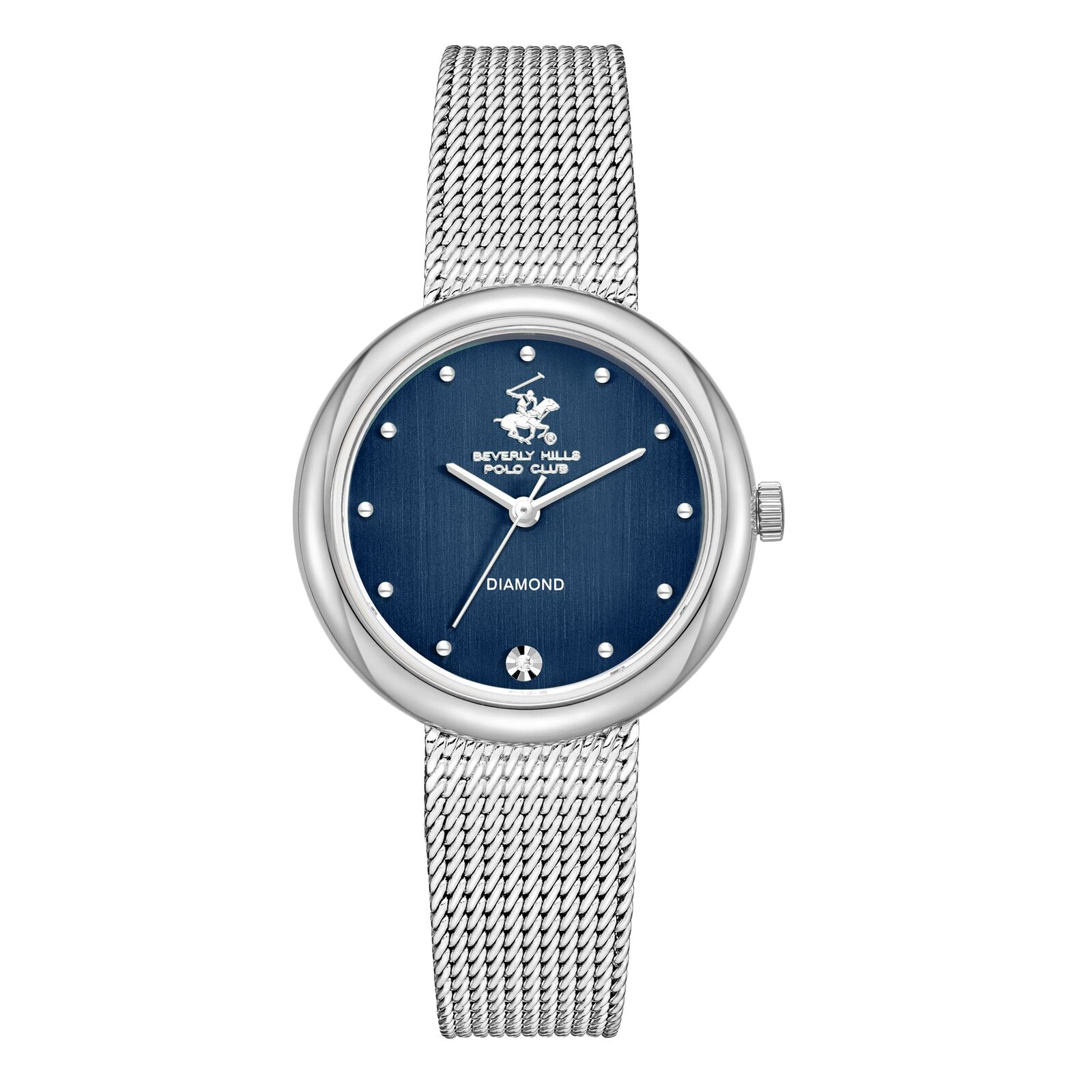 Beverly Hills Polo Club Women's Watch Analog Blue Dial with Silver Mesh Band, BP3760X.390