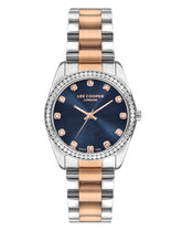 Lee Cooper Women's Analog Watch Dark Blue Dial With Two Toned Rose Gold Metal Band,LC07478.590