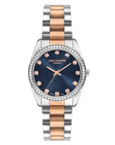 Lee Cooper Women's Analog Watch Dark Blue Dial With Two Toned Rose Gold Metal Band,LC07478.590