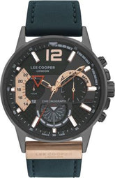 Lee Cooper Men's Watch Black Dial Green Leather Strap, LC07614.064