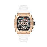 Lee Cooper,Men's Multifunction Watch Analog, Rose Gold Dial White Silicone Strap,LC07810.452