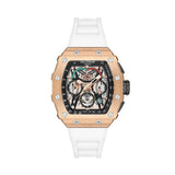 Lee Cooper,Men's Multifunction Watch Analog, Rose Gold Dial White Silicone Strap,LC07810.452