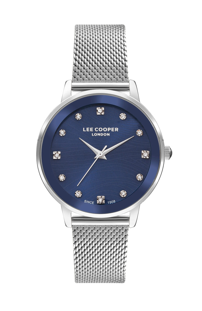 Lee Cooper Women's Watch Analog, Blue Dial Silver Mesh Band, LC07875.390