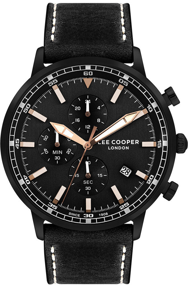 Lee Cooper Men's Multifunction Watch Black Dial With Black Leather Strap,LC07943.651