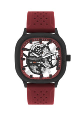 Lee Cooper Men's Analog Watch with Black Dial and Red Silicone Band, LC07973.658