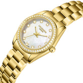 Lee Cooper Women's Analog Watch with White Mother Of Pearl Dial and Gold Stainless Steel Band, LC08155.120