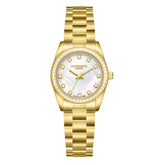 Lee Cooper Women's Analog Watch with White Mother Of Pearl Dial and Gold Stainless Steel Band, LC08155.120