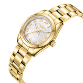 Lee Cooper Women's Analog Watch with White Mother Of Pearl Dial and Gold Stainless Steel Band, LC08190.120