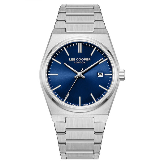 Lee Cooper Men's Date Analog Watch with Dark Blue Dial and Stainless Steel Band, LC08196.390