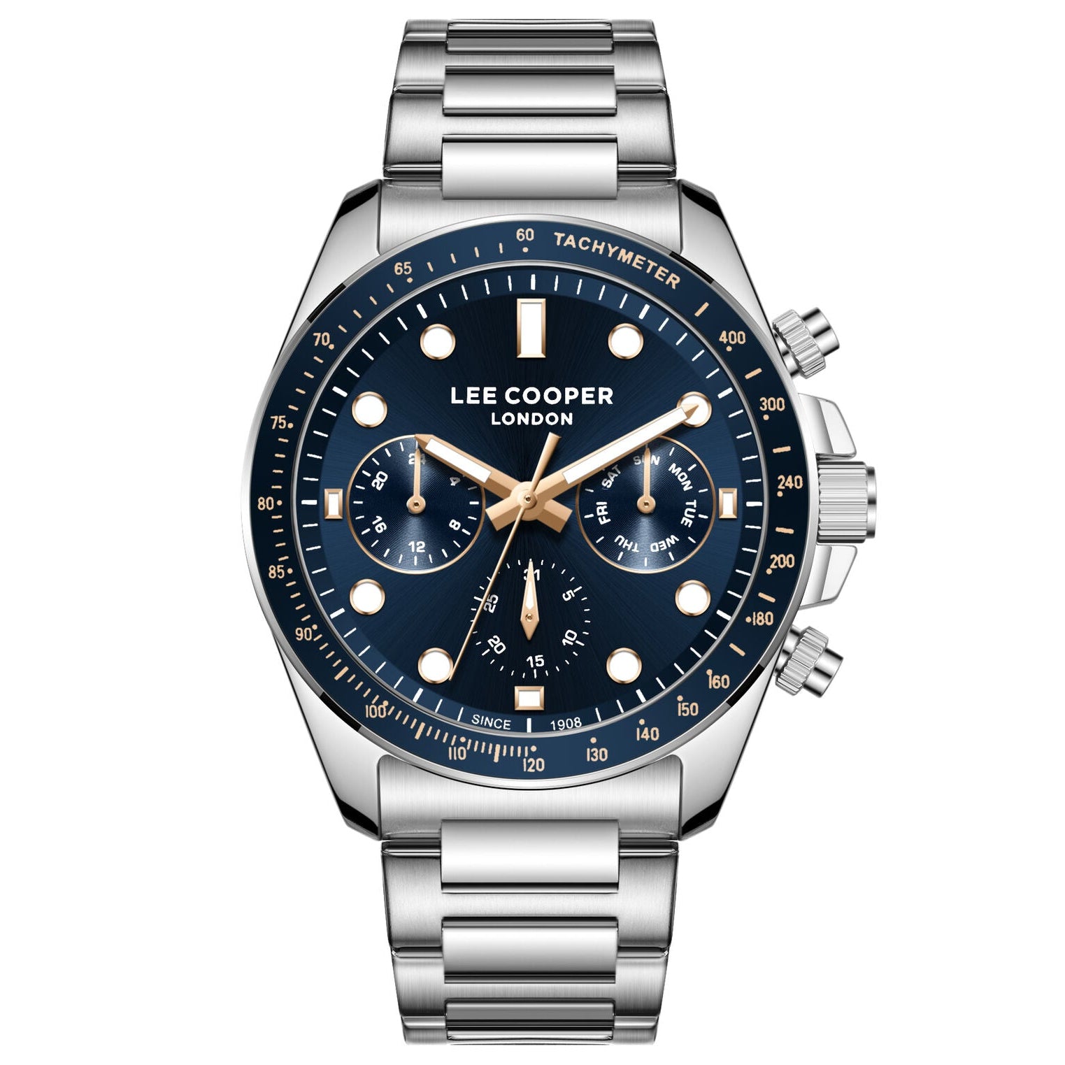 Lee Cooper men analog watch, grey dial with silver metal band, model LE-LC08215.360, Bahrain