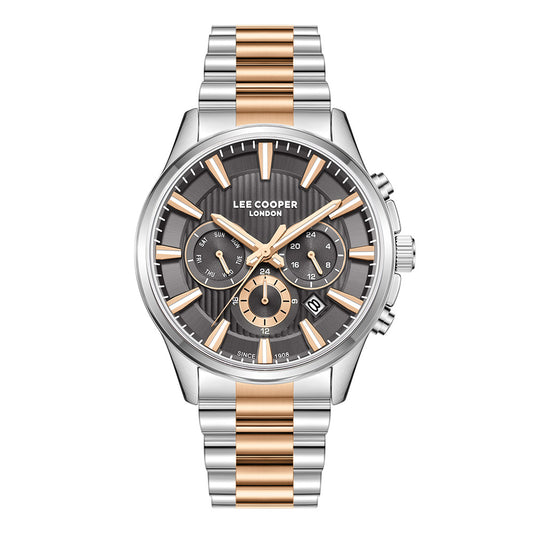 Lee Cooper Men's Multifunction Watch with Gunmetal Dial and Silver/Rose Gold Stainless Steel Band, LC08216.550