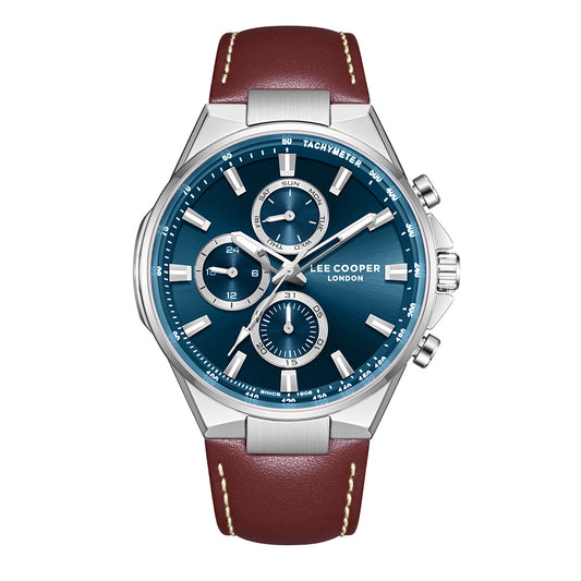Lee Cooper Men's Multifunction Watch with Dark Blue Dial and Dark Brown Leather Band, LC08223.392