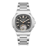 Lee Cooper Men's Automatic Skeleton Watch Gun Dial With Silver Metal Band,LC08227.350