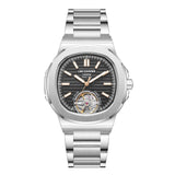 Lee Cooper Men's Automatic Skeleton Watch Gun Dial With Silver Metal Band,LC08227.350