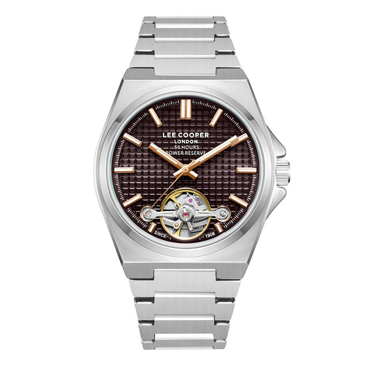 Lee Cooper Men's Automatic Watch with Dark Brown Dial and Stainless Steel Band, LC08229.340