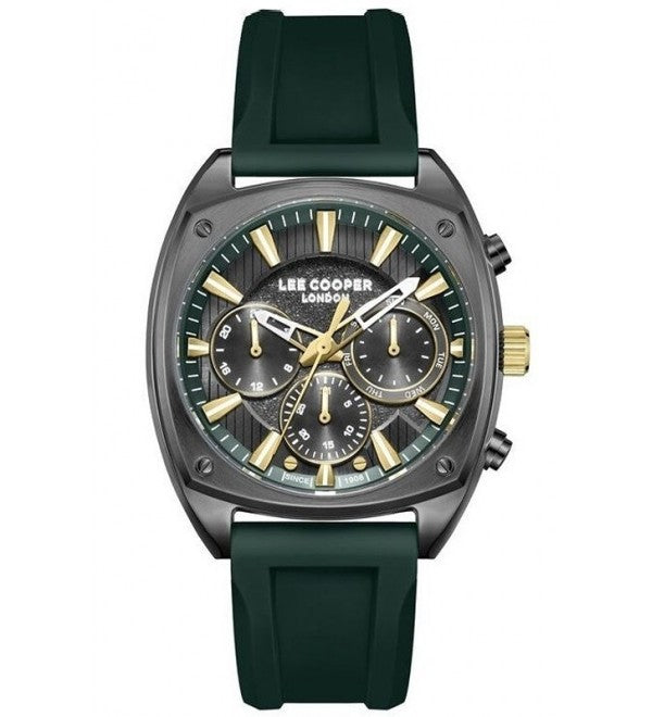 Lee Cooper Men's  Multifunction  Watch Gun Dial With Dark Green Silicone Strap,LC08237.065