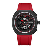 Lee Cooper Men's Analog Watch Black Dial With Red silicone Strap,LC08245.658