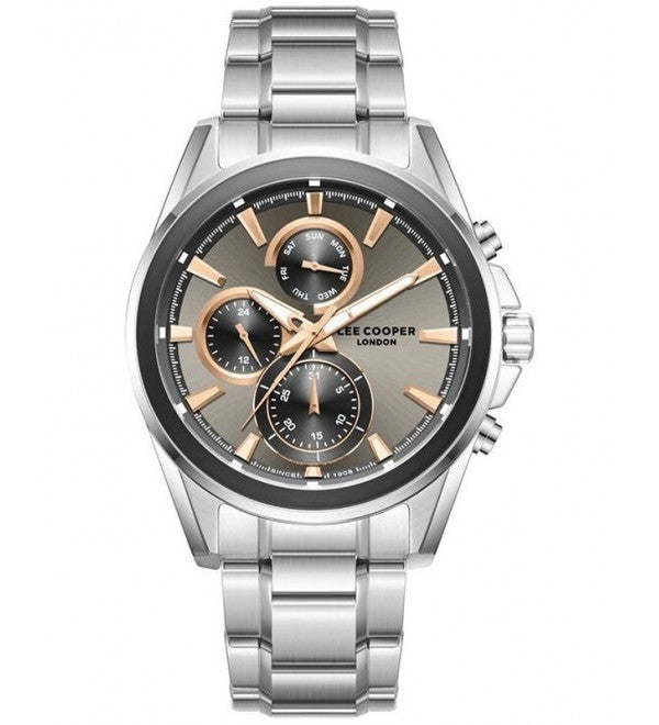 Lee Cooper Men's  Multifunction Watch Beige Dial With Silver Metal Band, LC08249.360