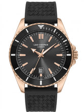 Lee Cooper Men's Date Analog Watch with Black Dial and Black Silicone Band, LC08257.451