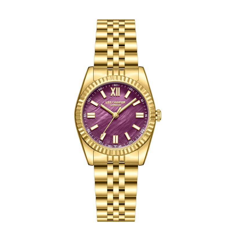 Lee Cooper women analog watch, purple dial with stainless steel band, model LE-LC08303.180, Bahrain