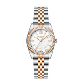 Lee Cooper Women's Analog Watch with White Mother Of Pearl Dial and Silver/Rose Gold Stainless Steel Band, LC08303.520