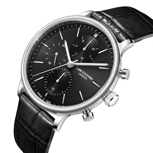 Lee Cooper Men's Multifunction Watch with Black Dial and Black Leather Band, LC08333.351