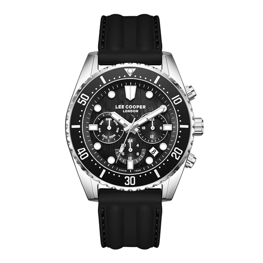 Lee Cooper Men's Multifunction Watch with Black Dial and Black Silicone Band, LC08335.351