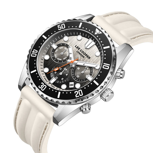 Lee Cooper Men's Multifunction Watch with Black Dial and Grey Silicone Band, LC08335.356
