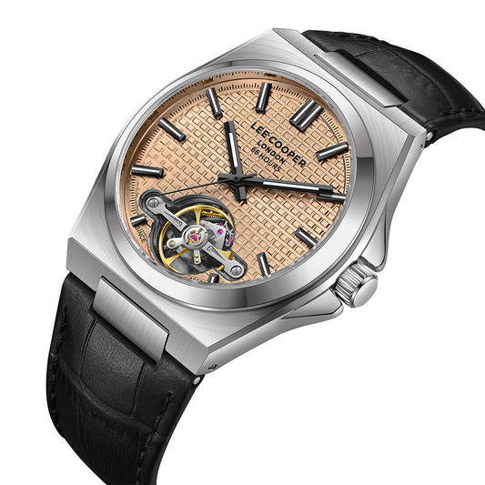 Lee Cooper Men's Automatic Watch with Grey Dial and Black Leather Band, LC08342.371