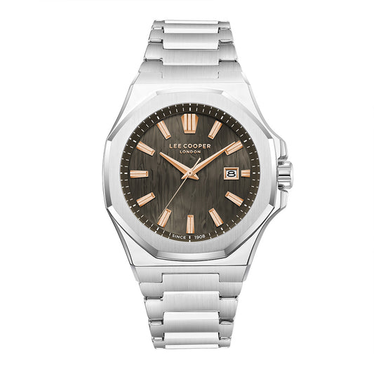Lee Cooper Men's Date Analog Watch with Brown Dial and Stainless Steel Band, LC08343.340
