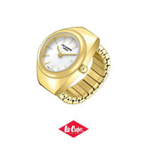 Lee Cooper Women's Ring Watch with White Mother Of Pearl Dial and Gold Stainless Steel Band, LC08357.120