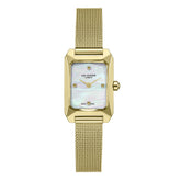 Lee Cooper Women's Analog Watch with White Mother Of Pearl Dial and Gold Mesh Band, LC08359.120