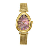 Lee Cooper Women's Analog Watch with Brown Mother Of Pearl Dial and Gold Mesh Band, LC08360.140