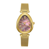 Lee Cooper Women's Analog Watch with Brown Mother Of Pearl Dial and Gold Mesh Band, LC08360.140