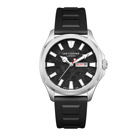 Lee Cooper Men's Analog Watch Gift Set with Black Dial and Black Silicone Band, LC08364.351