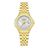 Lee Cooper Women's Date Analog Watch with Gold Dial and Stainless Steel Band, LC08394.130