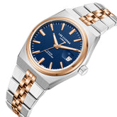 Lee Cooper Men's Date Analog Watch with Blue Dial and Silver/Rose Gold Stainless Steel Band, LC08397.290