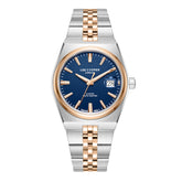Lee Cooper Men's Date Analog Watch with Blue Dial and Silver/Rose Gold Stainless Steel Band, LC08397.290