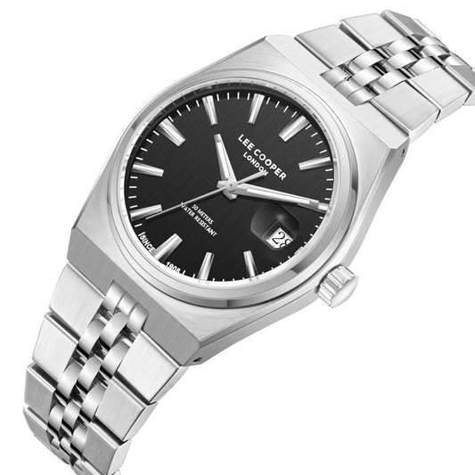 Lee Cooper Men's Date Analog Watch with Black Dial and Stainless Steel Band, LC08397.350