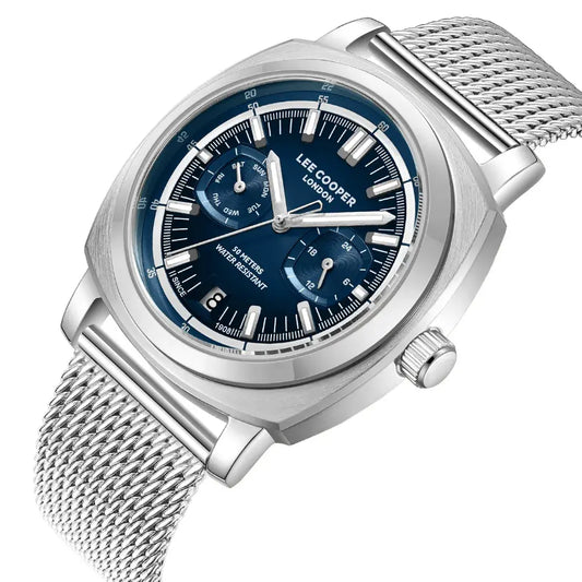 Lee Cooper Men's Multifunction Watch with Dark.Blue Dial and Dark Blue Leather Band, LC08377.399