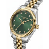 Lee Cooper Women's Analog Watch with Green Dial and Silver/Gold Stainless Steel Band, LC08400.270