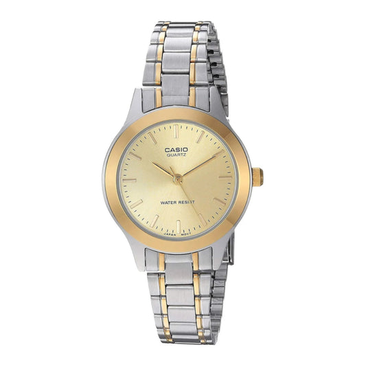 Casio Women's Watch Analog, Gold Dial Silver & Gold Stainless Steel Strap, LTP-1128G-9ARDF