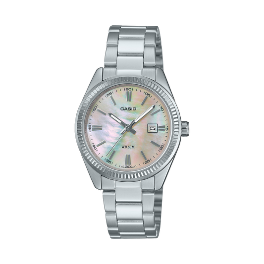 Casio men analog watch, multicolor dial with silver stainless steel band, model CS-LTP-1302DS-4AVDF, Bahrain