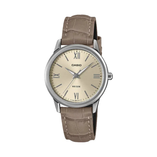 Casio Women's Analog Watch Beige Dial with Brown Leather Band, LTP-1303LL-7AVDF