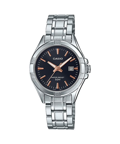 Casio men analog watch, black dial with silver stainless steel band, model CS-MTP-1308D-1A2VD, Bahrain