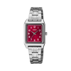 Casio Women's Watch Timeless Collection Analog, Red Dial with Silver Stainless Steel Strap, LTP-B150DA-4BDF