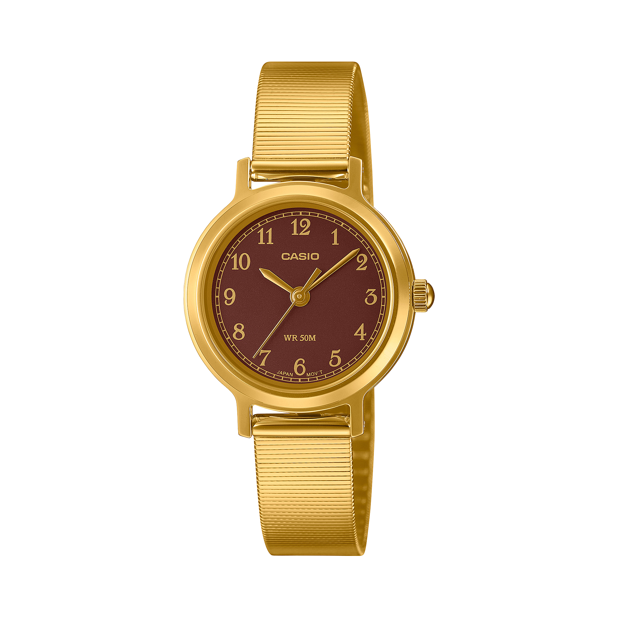 Casio Women's Watch Analog Maroon Dial with Gold Stainless Steel Band, LTP-B170G-5BVDF